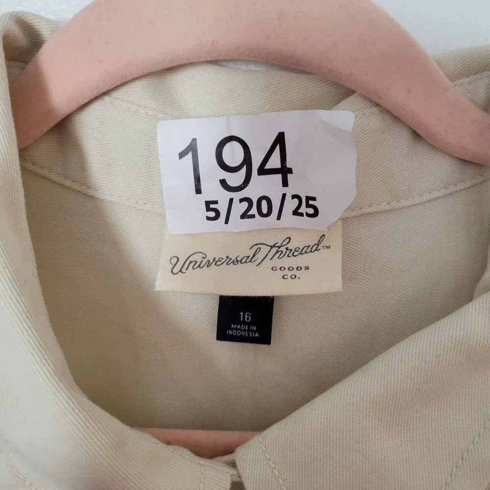 Universal Thread Womens Beige Button-Front Jumpsuit Size 16 Short Sleeve Cotton - Picture 5 of 8